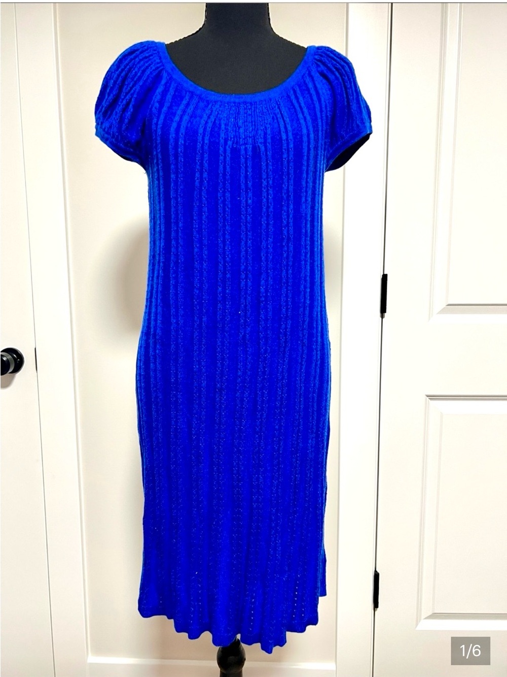 Blue Knit Scoop Neck Women’s Dress